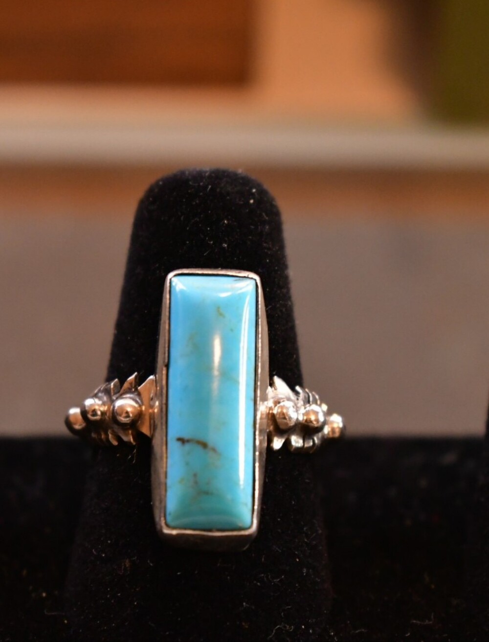 Sterling Silver Turquoise Rectangle Statement Ring - Sz 7